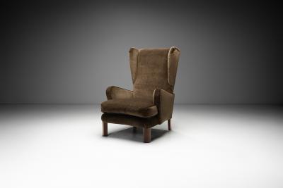 Danish Wingback Armchair with Oak Legs Denmark ca 1940s