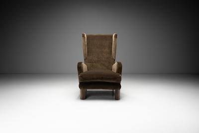 Danish Wingback Armchair with Oak Legs Denmark ca 1940s