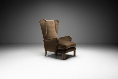 Danish Wingback Armchair with Oak Legs Denmark ca 1940s