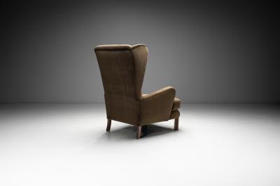 Danish Wingback Armchair with Oak Legs Denmark ca 1940s