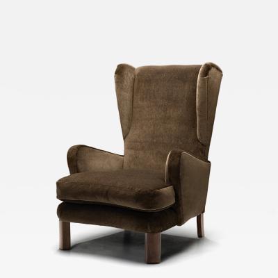 Danish Wingback Armchair with Oak Legs Denmark ca 1940s