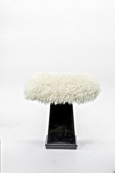 Danish art deco sheepskin fur covered stool