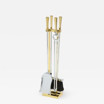 Danny Alessandro Danny Alessandro Fireplace Tool Set in Polished Steel and Brass 1980s