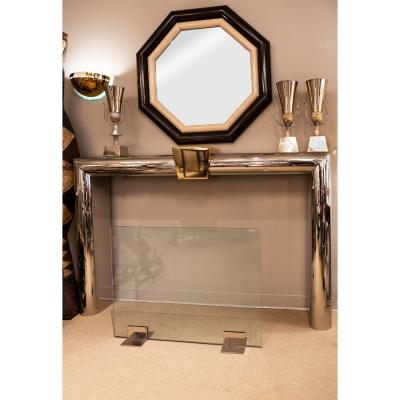 Danny Alessandro Danny Allessandro Fire Screen with Chrome Footed Bases 1970s