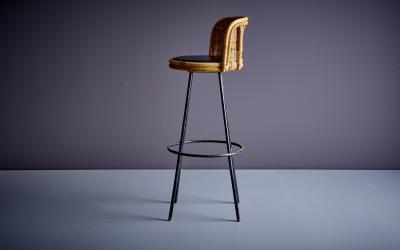 Danny Ho Fong Wrought iron and wicker bar or counter stool chair designed by Danny Ho Fong