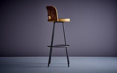 Danny Ho Fong Wrought iron and wicker bar or counter stool chair designed by Danny Ho Fong