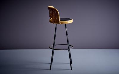 Danny Ho Fong Wrought iron and wicker bar or counter stool chair designed by Danny Ho Fong