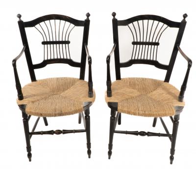 Dante Rossetti Dante Rossetti for Morris Co A Pair of Rush Seated Armchairs