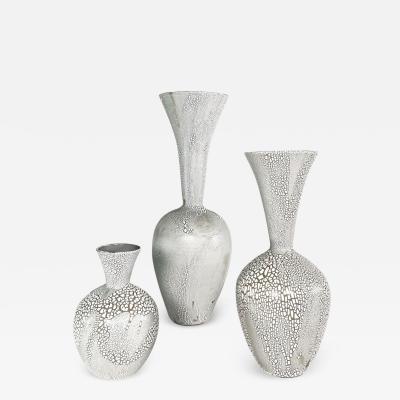 Daric Harvie A Group of 3 White Mottled Glazed Ceramic Vessels Daric Harvie