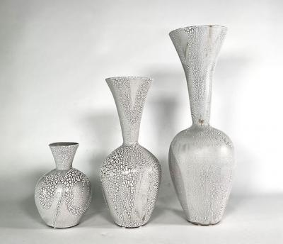 Daric Harvie A Group of 3 White Mottled Glazed Ceramic Vessels Daric Harvie