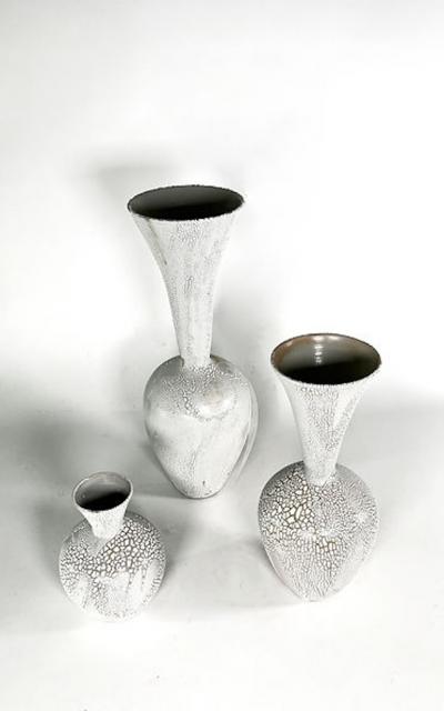 Daric Harvie A Group of 3 White Mottled Glazed Ceramic Vessels Daric Harvie