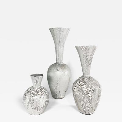 Daric Harvie A Group of 3 White Mottled Glazed Ceramic Vessels Daric Harvie