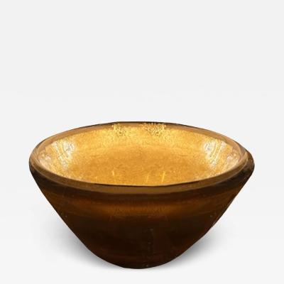 Dark Amber Murano Glass Bowl with Avventurina