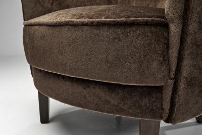 Dark Brown Upholstered Armchair with Stained Beech Legs Denmark ca 1940s