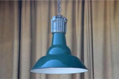 Dark Green French Industrial Workshop Hanging Light