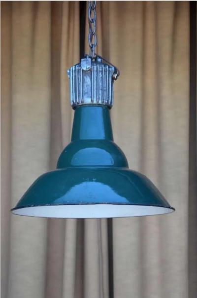 Dark Green French Industrial Workshop Hanging Light