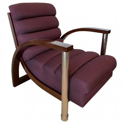 Dark Oak and Chrome Channeled Upholstery Eclipse Chair Jay Spectre