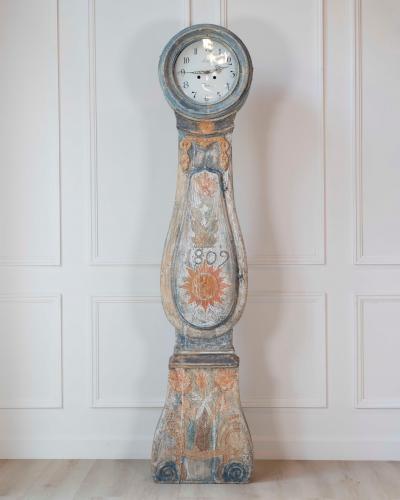 Dated 1809 Swedish Longcase Clock with Original Folk Art Decoration
