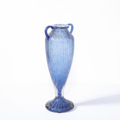 Daum Nancy Art Deco Amphora Vase in Handblown Lilac Channeled Clear Glass Signed Daum
