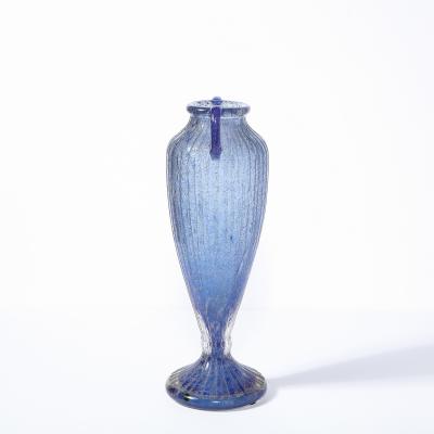 Daum Nancy Art Deco Amphora Vase in Handblown Lilac Channeled Clear Glass Signed Daum