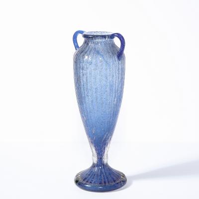 Daum Nancy Art Deco Amphora Vase in Handblown Lilac Channeled Clear Glass Signed Daum