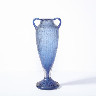 Daum Nancy Art Deco Amphora Vase in Handblown Lilac Channeled Clear Glass Signed Daum