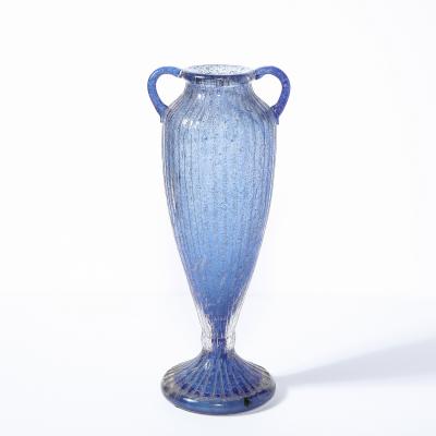 Daum Nancy Art Deco Amphora Vase in Handblown Lilac Channeled Clear Glass Signed Daum