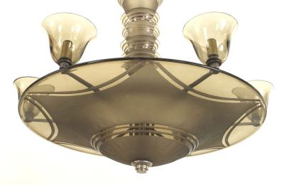 Daum Nancy French Art Deco Smoked Glass Chandelier