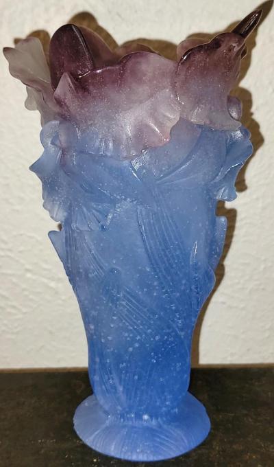 Daum Orchid Amethyst Pate de Verre Vase