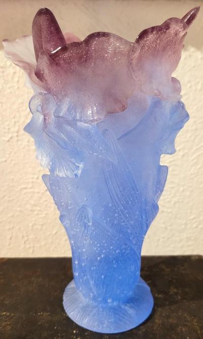 Daum Orchid Amethyst Pate de Verre Vase