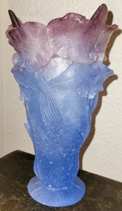 Daum Orchid Amethyst Pate de Verre Vase