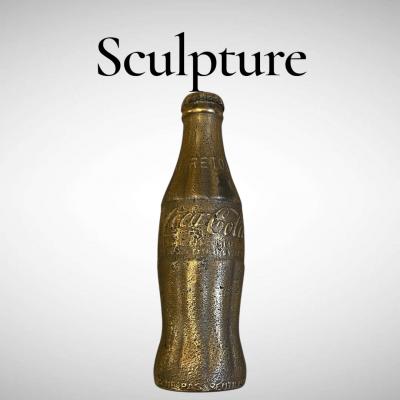 David Brown 1980s Bronze coca bottle sculpture signed David brown