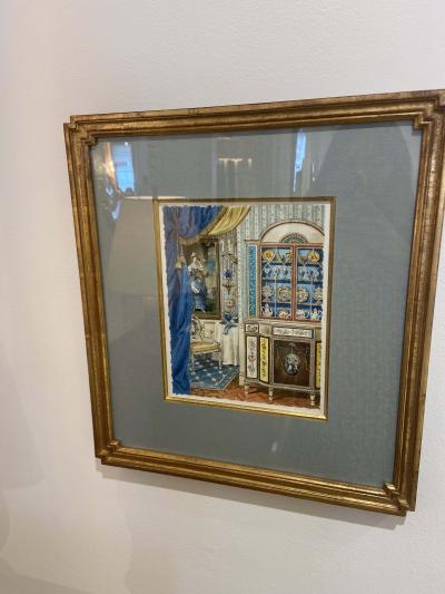 David Connell Small watercolor of Ladys Parlor by David Connell