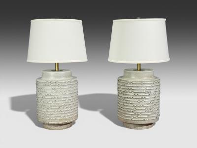 David Cressey David Cressey Earthtone Glaze Ceramic Large Table Lamps USA 1970s