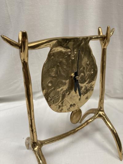 David George Marshall 1970s Brutalist bronze clock signed by David Marshall