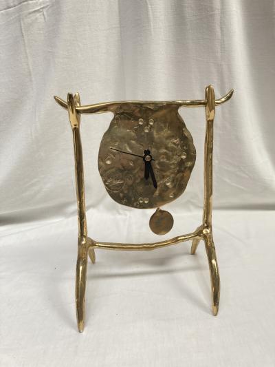 David George Marshall 1970s Brutalist bronze clock signed by David Marshall