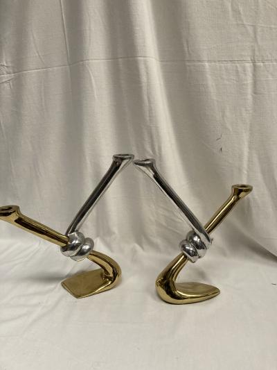 David George Marshall Pair of brutalist candlesticks by David Marshall