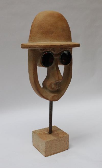 David Gill David Gil for Bennington Potters Mans Face Ceramic Sculpture on Base