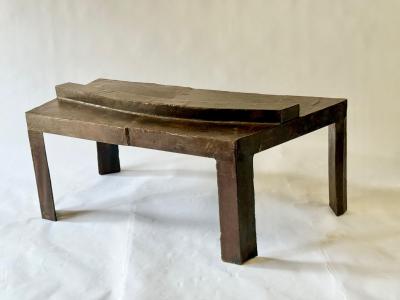 David Hacker Sculptural Table With Pieced and Welded Steel Waxed Finish David Hacker