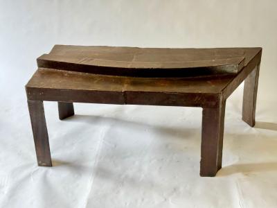 David Hacker Sculptural Table With Pieced and Welded Steel Waxed Finish David Hacker
