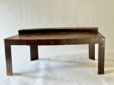David Hacker Sculptural Table With Pieced and Welded Steel Waxed Finish David Hacker