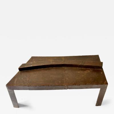 David Hacker Sculptural Table With Pieced and Welded Steel Waxed Finish David Hacker