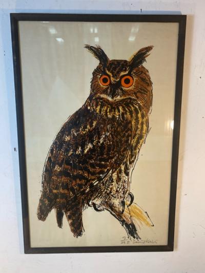 David Kosler BRIGHT POP ART OWL LITHOGRAPH BY DAVID KOSLER