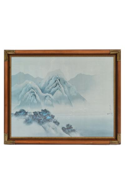 David Lee Brown Untitled Landscape Chinese Ink on Silk Signed David Lee 1978