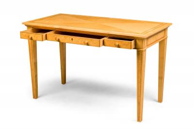 David Linley English Contemporary Cherry Maple and Burr ash Three Drawer Writing
