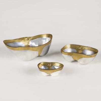 David Marshall 1970s vintage brutalist aluminium and brass set of bowls by David Marshall
