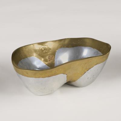 David Marshall 1970s vintage brutalist aluminium and brass set of bowls by David Marshall