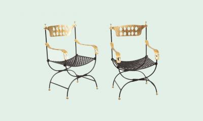 David Marshall Pair of Bronze and Iron X Scissor Armchairs by David Marshall