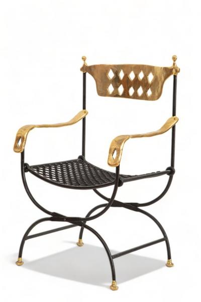 David Marshall Pair of Bronze and Iron X Scissor Armchairs by David Marshall