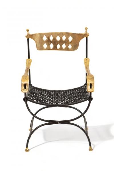 David Marshall Pair of Bronze and Iron X Scissor Armchairs by David Marshall